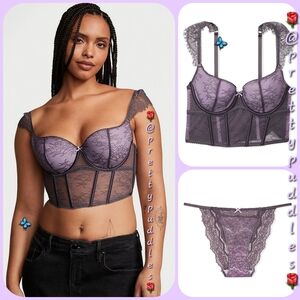 💜 XXL VS Dream Angels Lace & Dotted Mesh Corset Top & String Bikini Set 💜